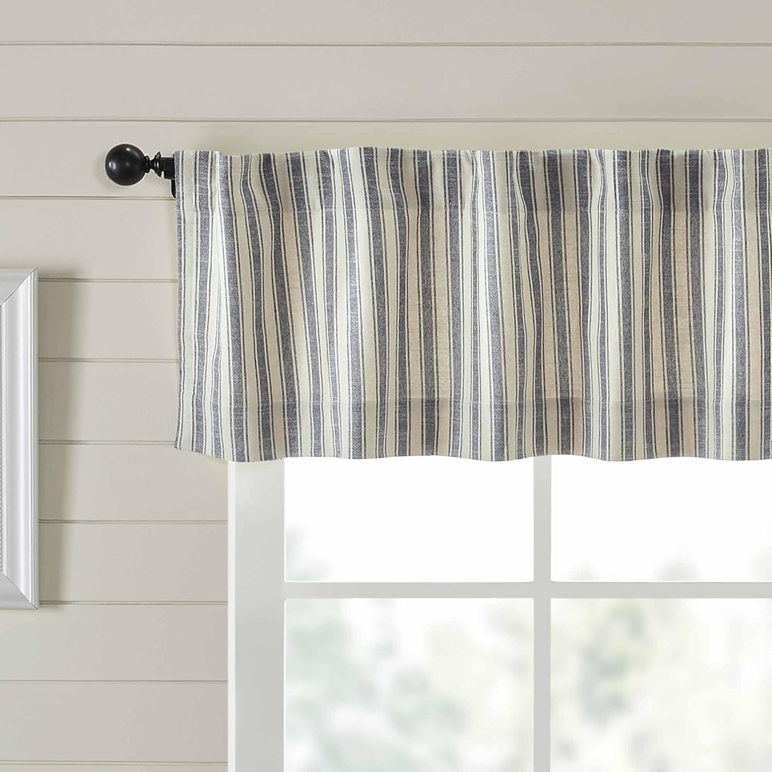 Piper Classics Market Place Blue Ticking Stripe Valance Curtain