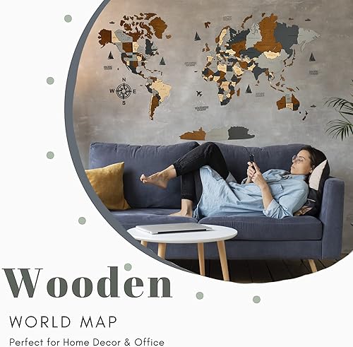 Vista 2 de Mapa del mundo de madera, arte 3D, decoración de pared grande, tamaño (M, L, XL) Idea de regalo para cualquier ocasión, arte de pared para el hogar