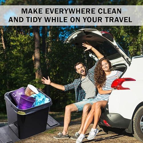 Miniatura 9 de Basurero compacto a prueba de fugas de 1.4 galones con solapa de estabilidad y base antideslizante, soporte de basura portátil para automóviles,