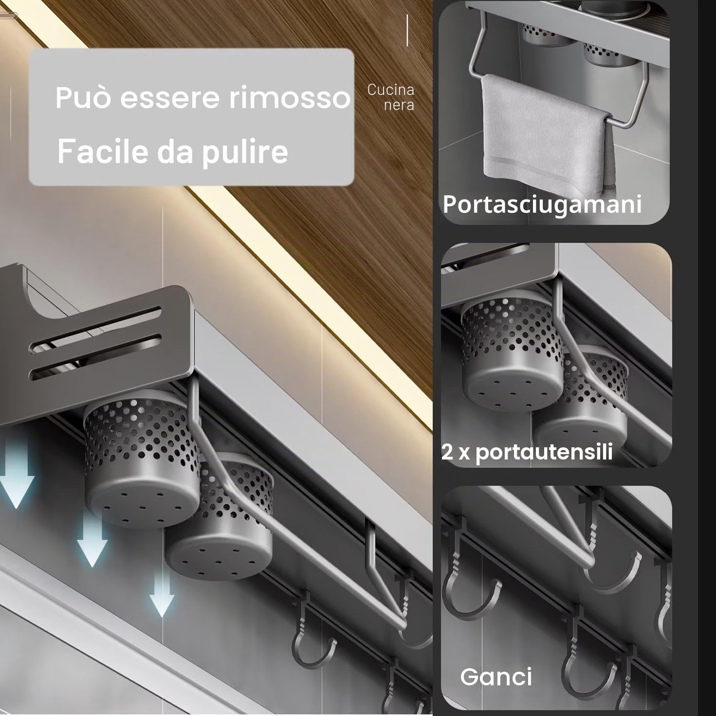 Scaffale da Parete per Spezie, Organizer Senza Forare, Scaffali da Appendere, Portaspezie da Incollare, Scaffale da Cucina a Parete in Metallo per Porta di Armadio, Cucina, Spice Rack, 80 cm