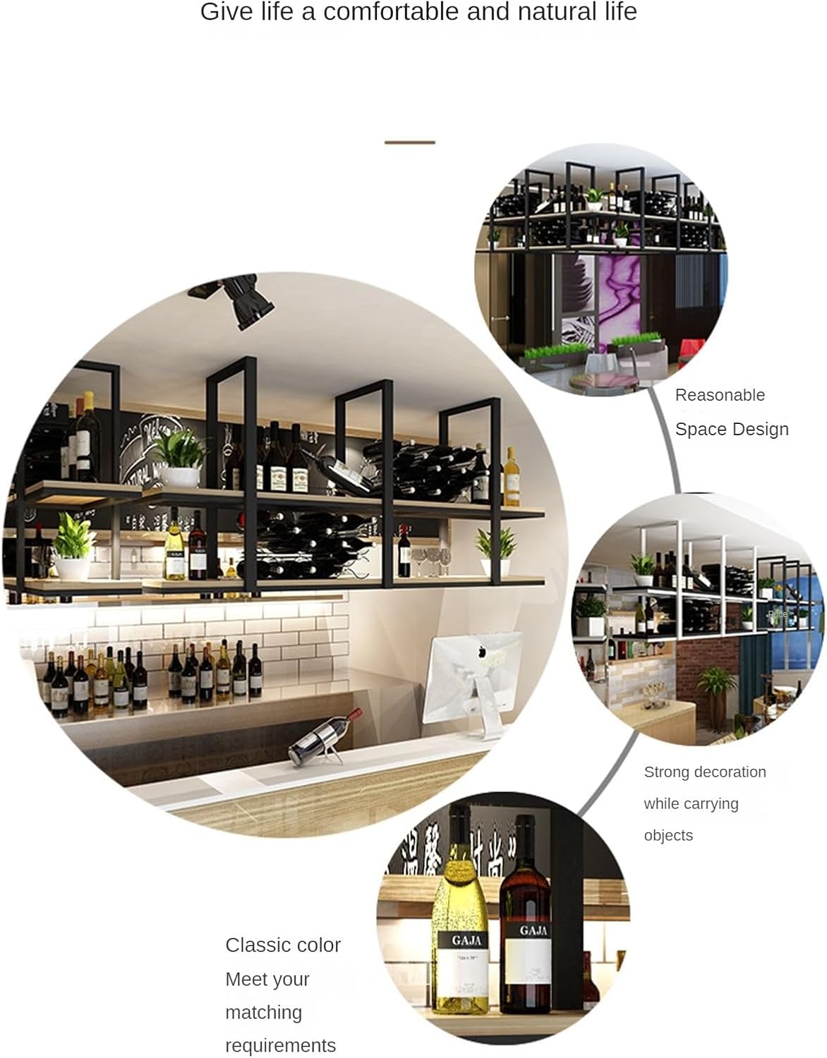 Wrought Iron Plant Rack - Ceiling Hanging Wine Rack In Home & Kitchen, European-style Simple Solid Wood Storage Rack, Double Layer Floating Display Stand, For Restaurant/bar/living Room ( Size : 100*3