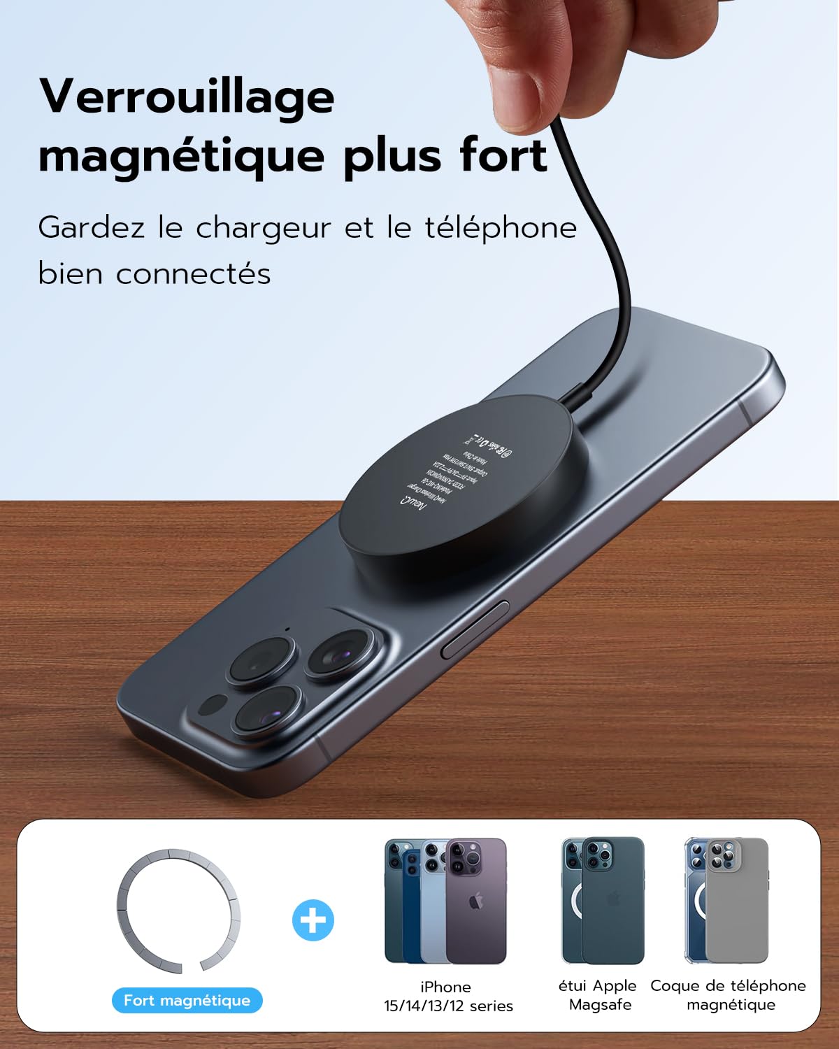 2 Chargeurs Sans Fil Magnétiques Qi2 15W - Compatible MagSafe Pour IPhone 15/14/13/12, AirPods - Câble USB-C 1,5 M Inclus, Charge Rapide Et Stable