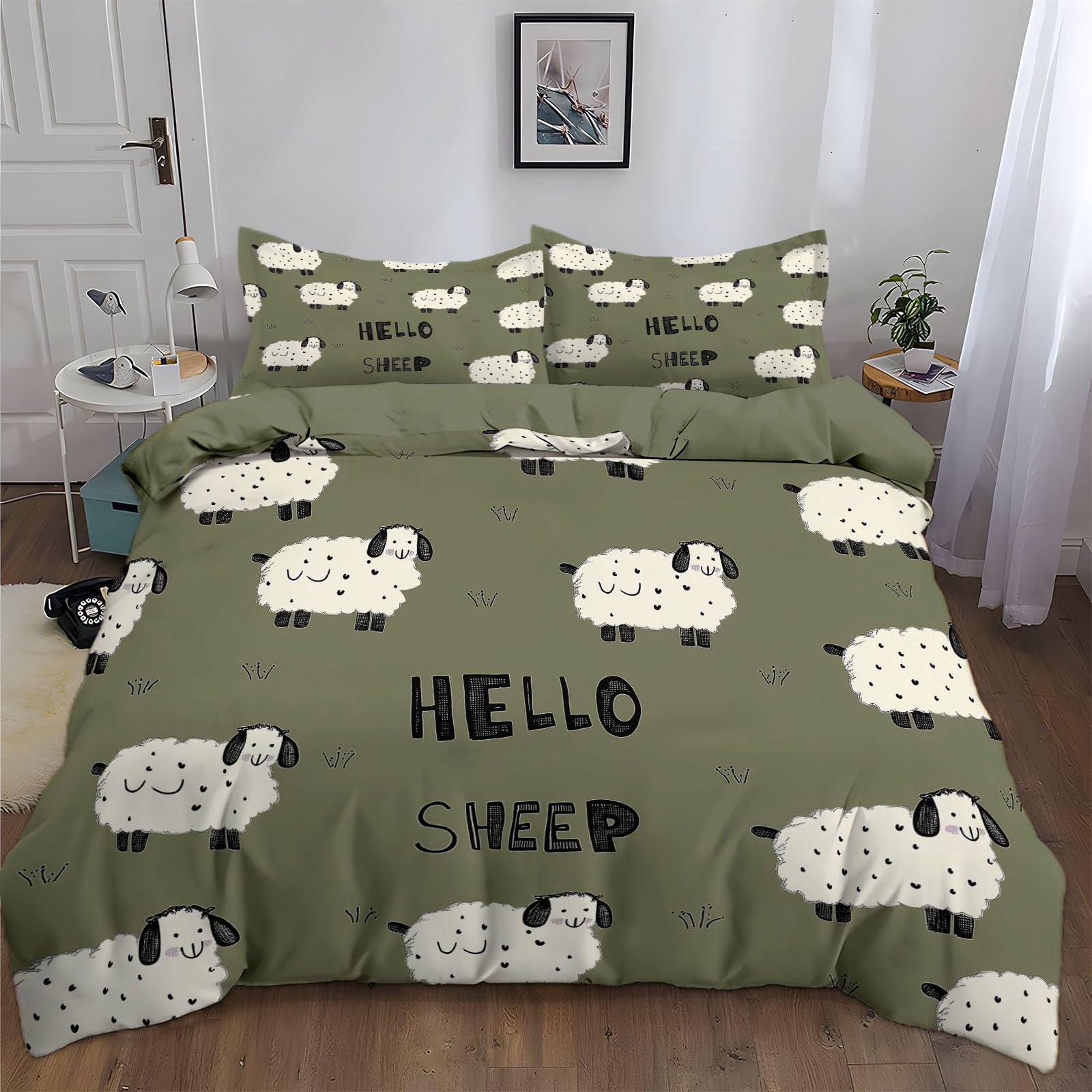California King Duvet Cover Cartoon Abstract Sheep Cal King Bedding Duvet Cover Set, 3 Pieces, Soft and Breathable Comforter Cover with 2 Pillow Shams, for All Season