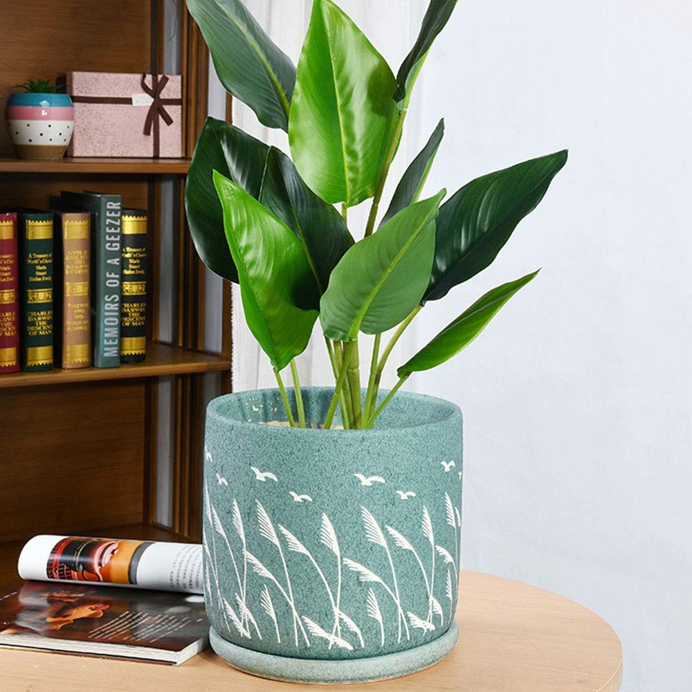 Ceramiczna doniczka na kwiaty kreatywna bardzo duża zielona doniczka na rośliny orchidea bonsai balkon do wewnątrz doniczka na sukulenty z tacą bonsai doniczka na kwiaty zielona roślina stojak na rośliny doniczki