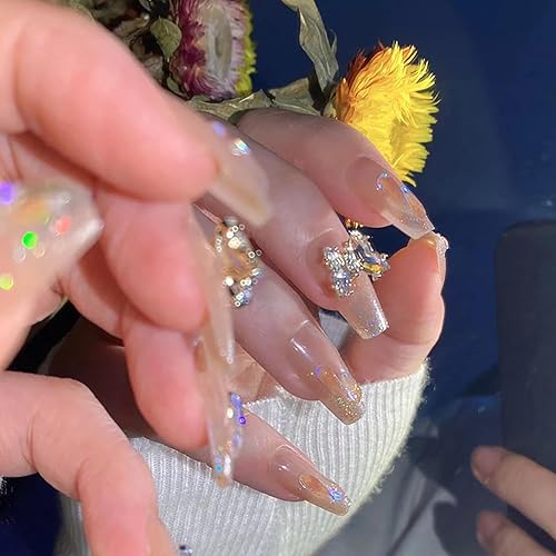 Miniatura 10 de Uñas postizas acrílicas a presión de color rosa de longitud media con corazón de cristal 3D, uñas postizas cuadradas, uñas postizas de cobertura