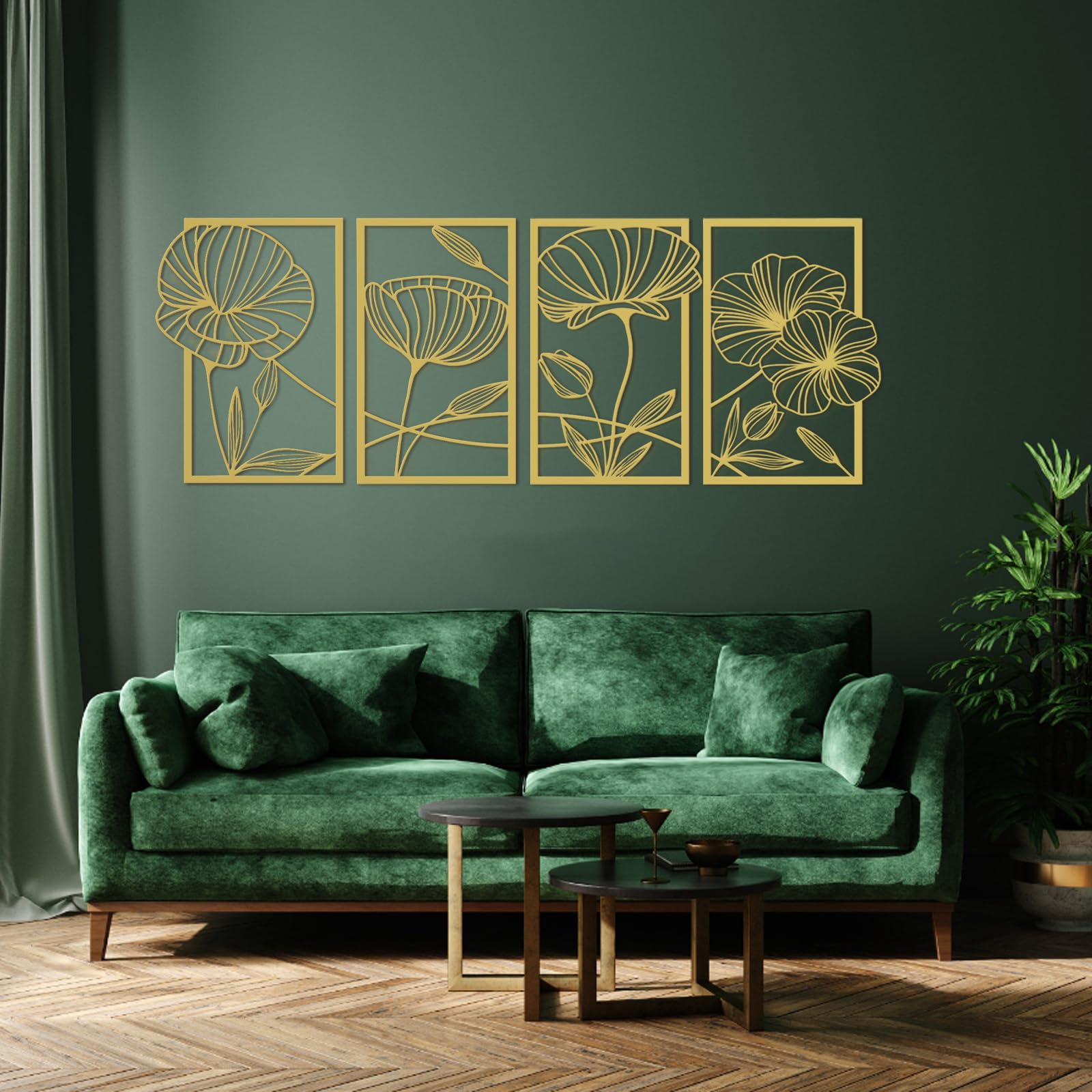 Opaltool 4 Stück Lotusblumenmuster Metall Wanddeko Gold | Abstrakte Weibliche Wand Kunst Einzeilige Eisen Wand Skulpturen für Zuhause Büro Wohnzimmer Hotel Dekoration