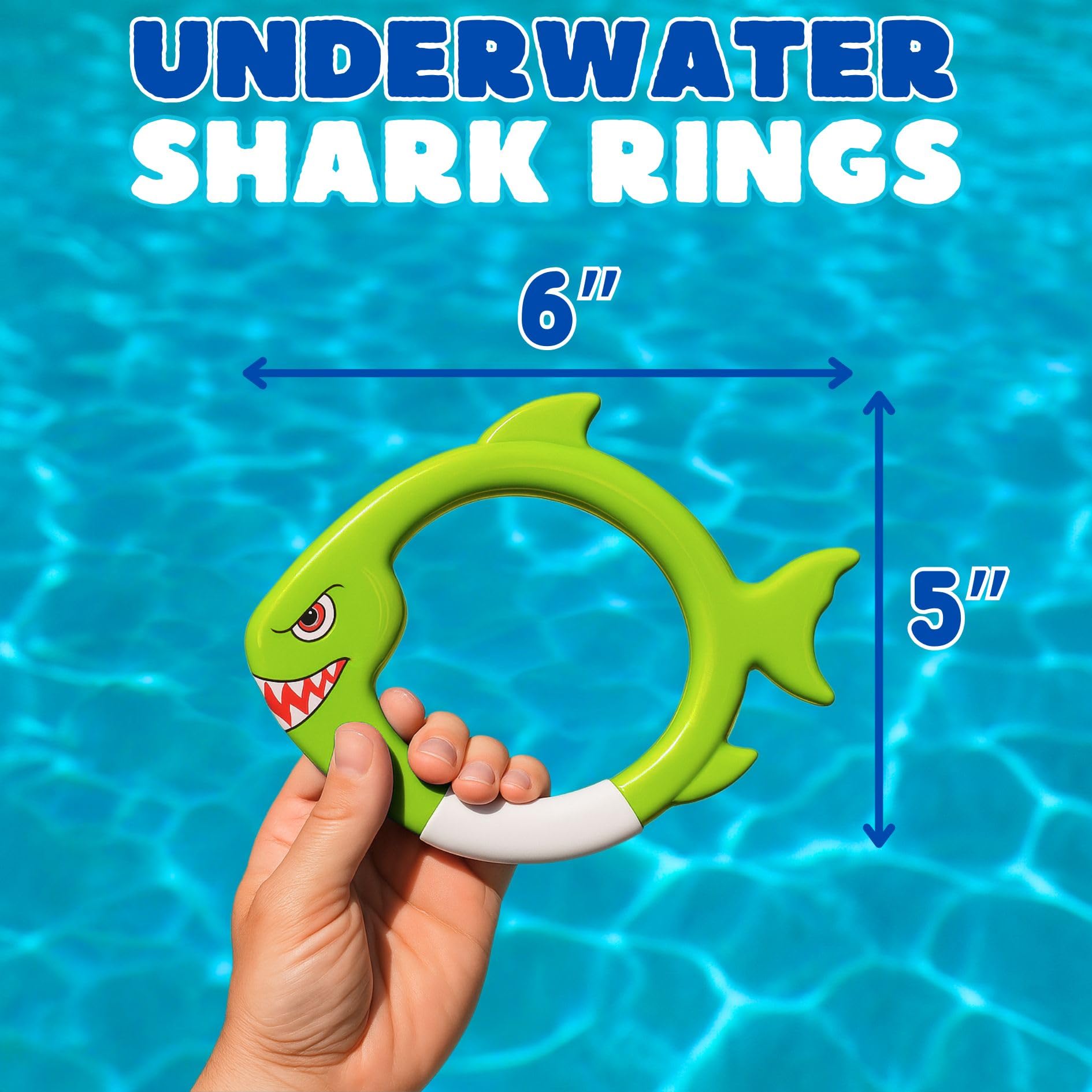 Lot de 4 anneaux de plongée avec requin – Jouets de piscine pour enfants, garçons, garçons et filles, anneaux de poissons sous-marins colorés pour jeux de piscine, entraînement à la natation, jeux de