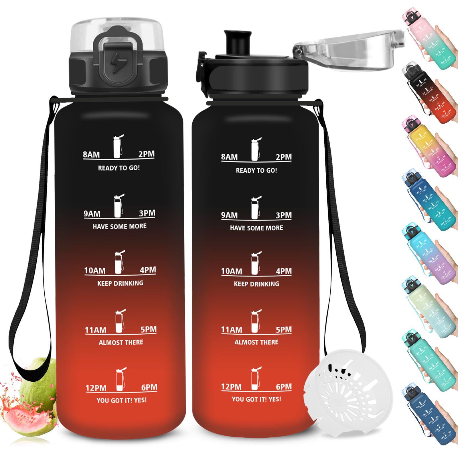 Mujigaga 1.5 Litre Water Bottle, Leak Proof Gym Water Bottle, Motivational Bottle with Indicator, Easy Cleaning, Sports Water Bottles with Filter for Bike, Yoga, Running