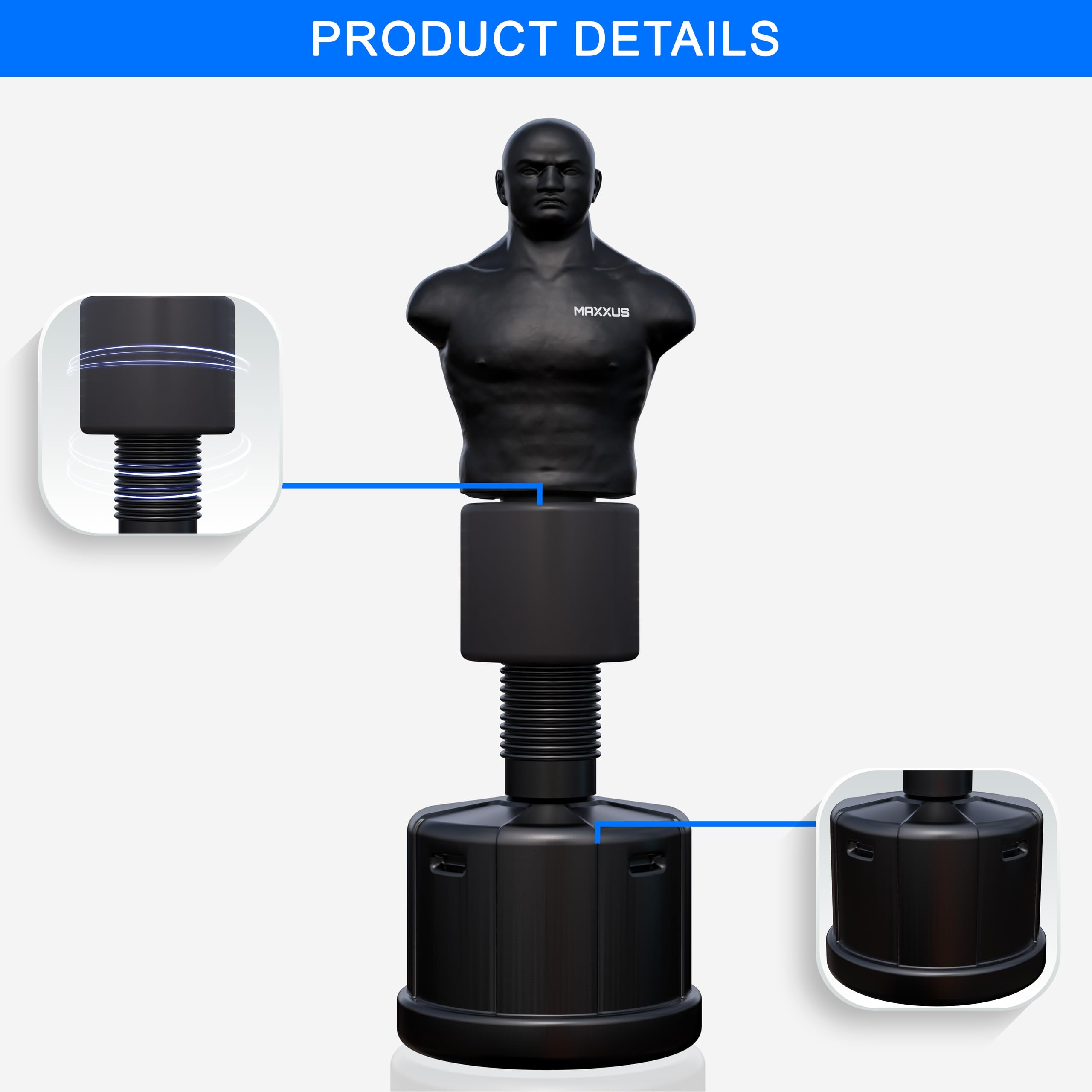 MAXXUS Sacco da Boxe Da Terra PRO FIGHTER - Professionale, Adulti, Acqua/Sabbia, Altezza Regolabile, Sistema FLEX - Pungiball Box, Sacco Box con Base, Supporto, Punching, Boxing Bag, Sacchi Pugilato