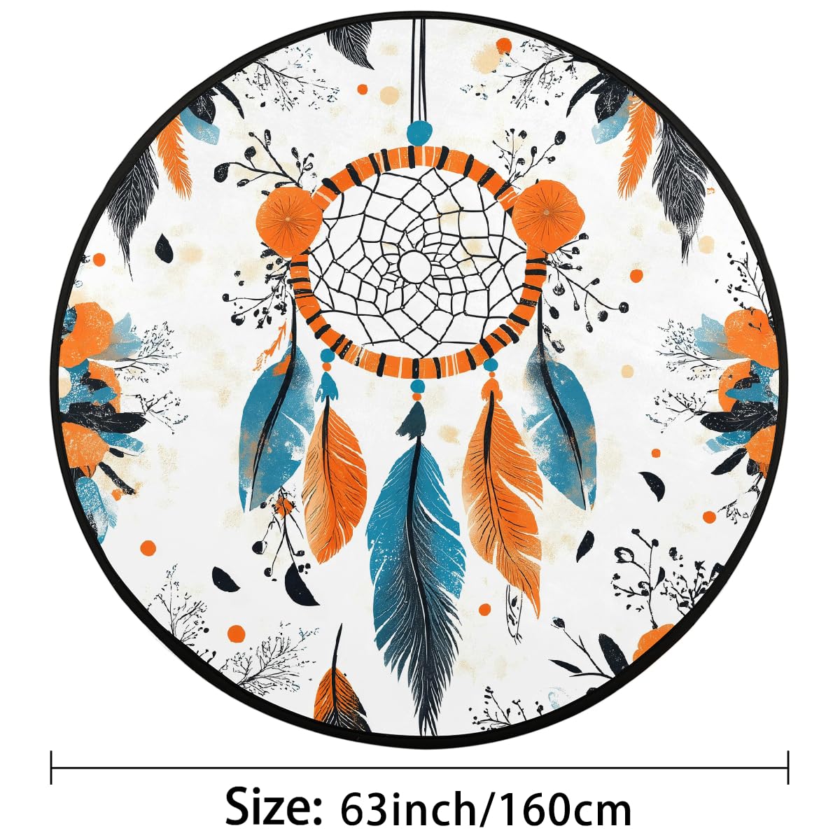 Boho-Traumfänger-Teppich, Blumenmuster, rund, waschbar, Gaming-Teppich für Schlafzimmer, Wohnzimmer, Arbeitszimmer, Bodenmatte, 160 cm