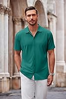 Vista 106 de COOFANDY Camisa casual con botones para hombre, manga corta, sin arrugas, camisa de verano