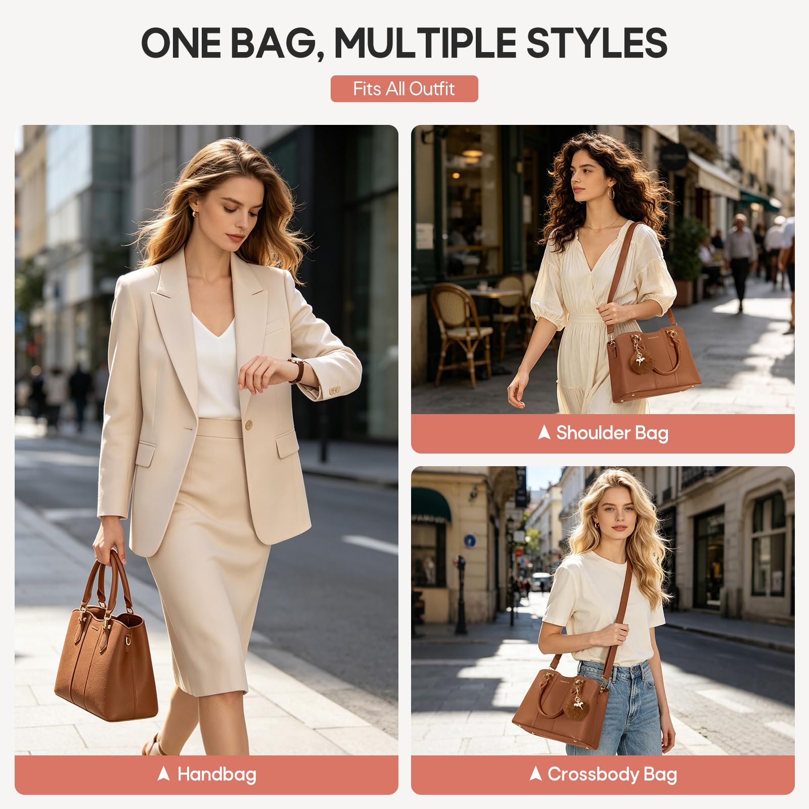 RAINSMORE Bolso de Mano Mujer, Bolso Mujer de Piel PU para Universitarias, Trabajo, Uso Diario, Bolso Bandolera Medianos