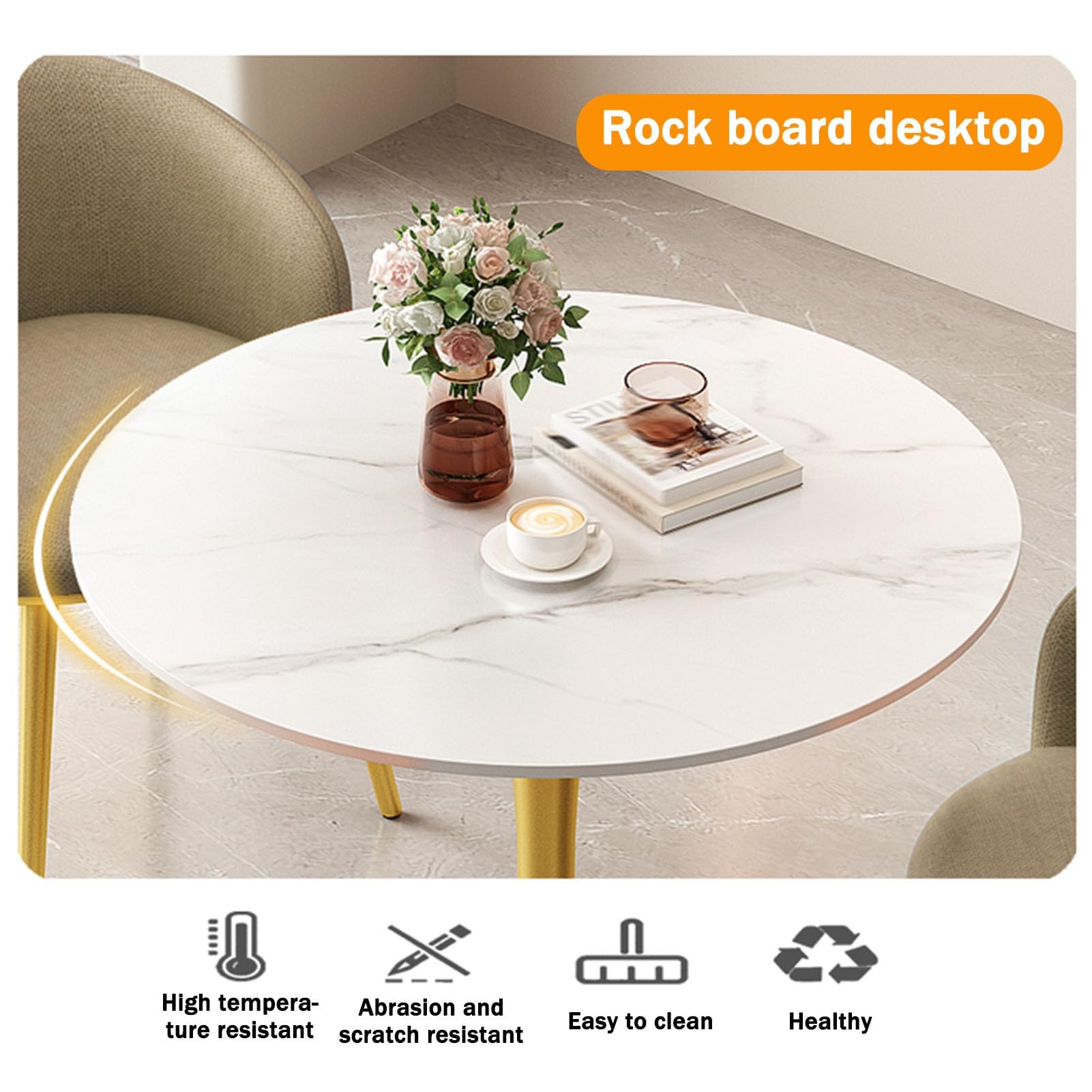 Juego de mesa de comedor redonda y silla, pequeño, para apartamento, comedor, conferencia, recepción, negociación, color amarillo