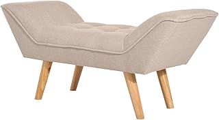 HOMCOM Polsterbank Sitzbank Sitztruhe Sitzhocker, Leinen+Holz, Beige, 117x46x55cm