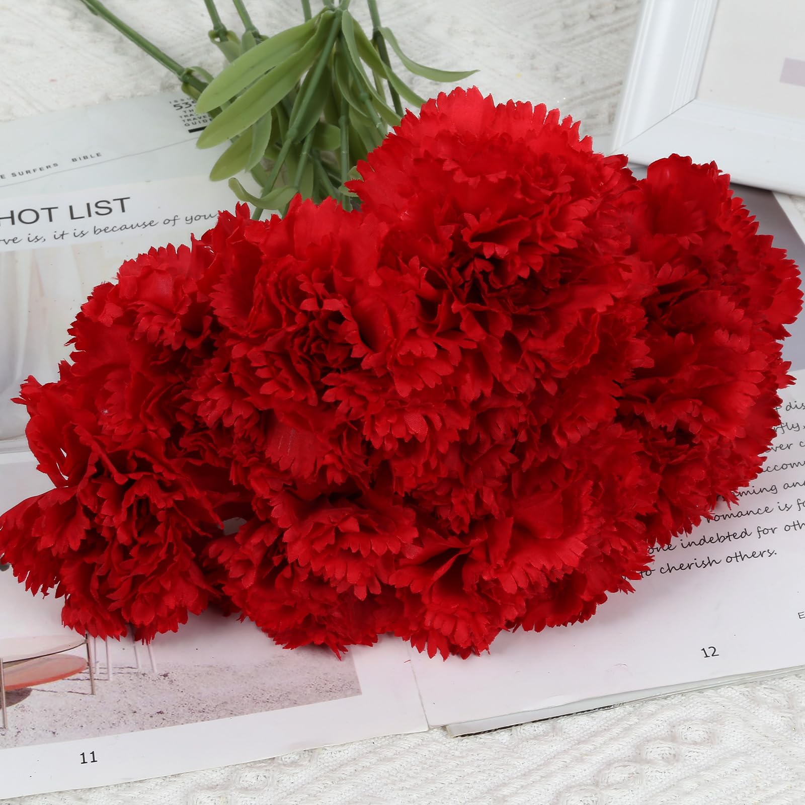 IPOPU Künstliche rote Nelken, 8 Stück, Seidenkortionen, rote Blumen mit langem Stiel für hohe Vasen, rote künstliche Nelken für Hochzeitssträuße, Zuhause, Tischdekoration, Blumenarrangements (rot)