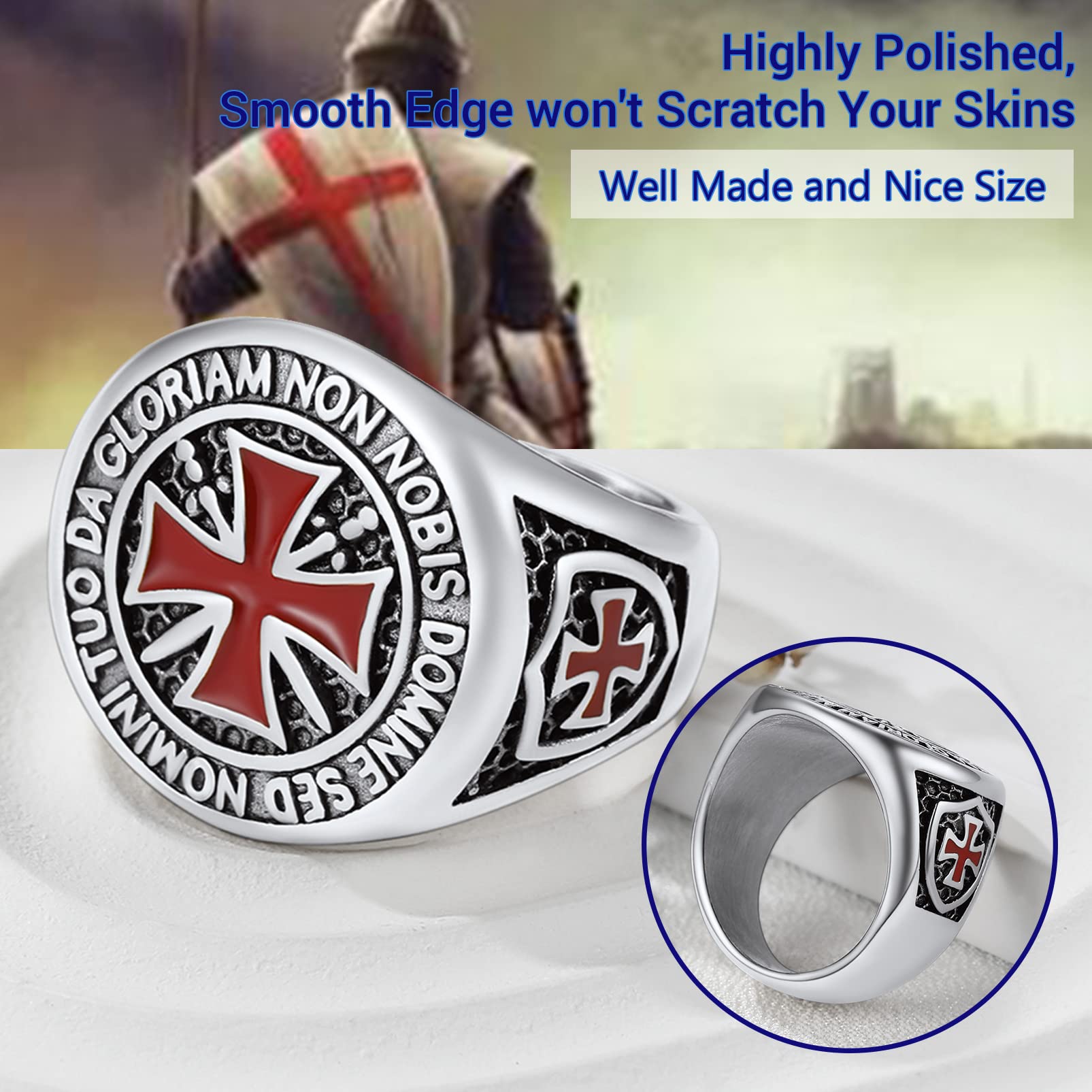 PROSTEEL Kreuzritter Ring Edelstahl Größe 72 Tempelritter Statement Ring Biker Rapper Fingerring Modeschmuck Accessoire