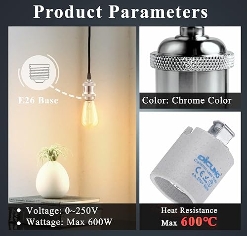 Miniatura 4 de DiCUNO E26 Enchufe de lámpara Edison vintage, portalámparas colgante retro, reemplazo de portalámparas, aspecto antiguo para iluminación industrial,