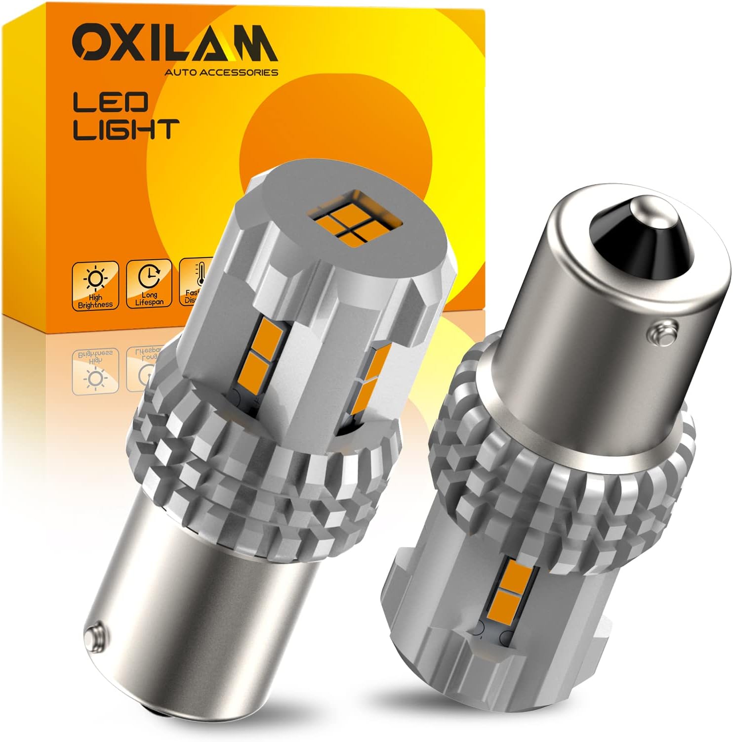 OXILAM Turn Signal Light 1156 LED Bulbs Amber Yellow 2200K Extremely Bright BA15S 1141 1003 7506 LED Bulbs with High Power 12pcs 3020SMD Chipsets, 2 Pack