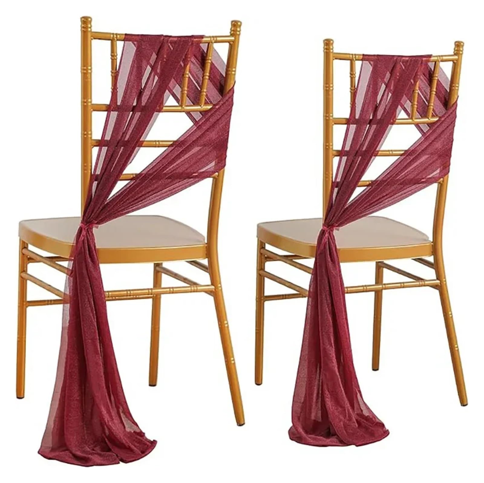 Stuhlschleifen 10/50 Stücke 17x250cm Shiny Chiffon Stuhl Schärpen Set Schärpe Gaze Hochzeit Stuhlhussen Band Hochzeit Party Gang Stuhl Dekoration(Wine Red Set,50pcs)