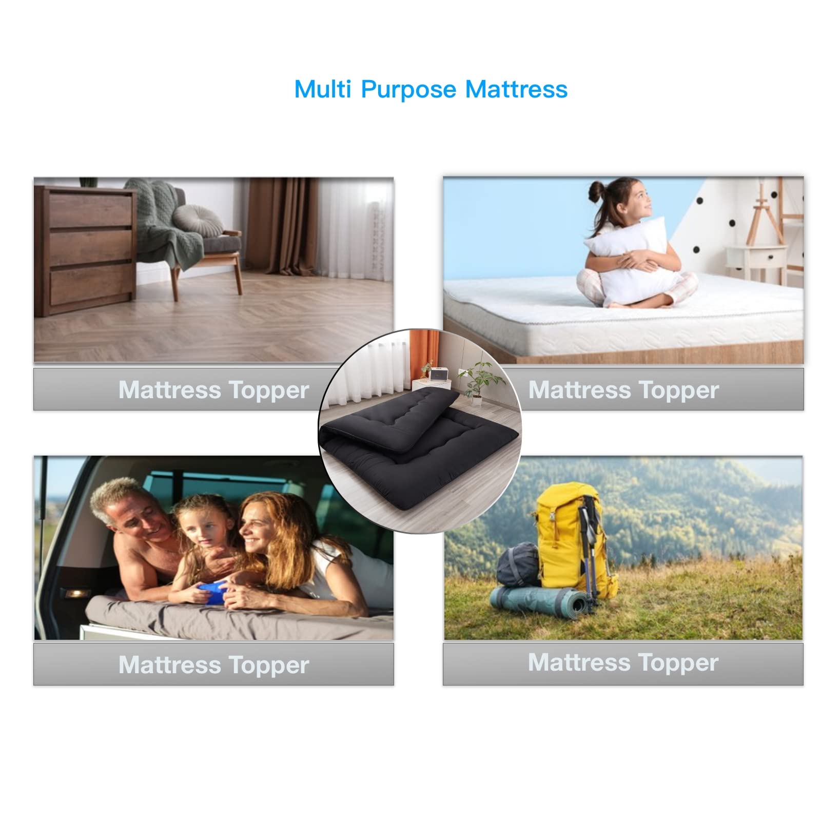 Heimorn Japanese Floor Mattress Futon Mattress, Thicken Tatami Mat Sleeping Pad Foldable Roll Up Mattress Boys Girls Dormitory Mattress Pad Kids Floor with Washable Cover, Black Queen