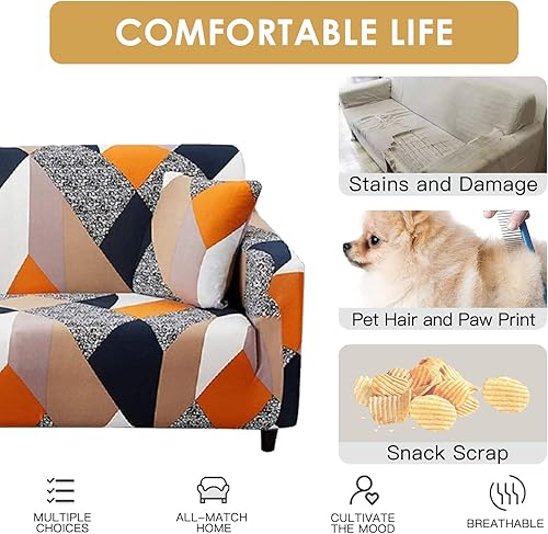Miniatura 4 de HOTNIU - Funda elástica para sillón de 1plaza con estampado, protector universal de muebles con 1funda de almohada (tamaño chico, triángulo)