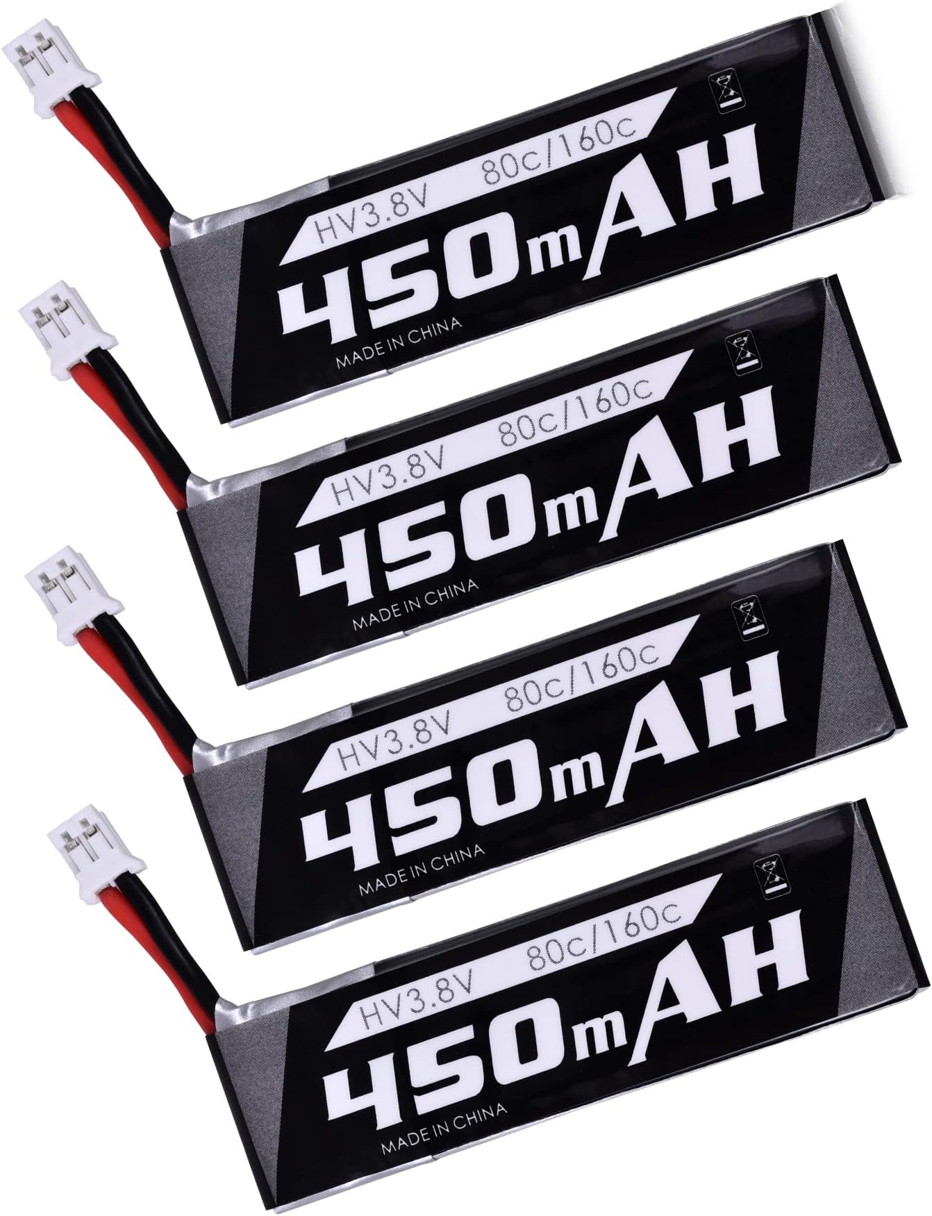 RunCam Emax Tinyhawk 2/3 Batteries 450mAh 1S OEM Lipo Battery 3.8V with JST-PH 2.0 Connector for Tinyhawk 2/3 Freestyle Tinyhawk/S EZ Pilot Mobula Micro FPV Drone(4 Packs)