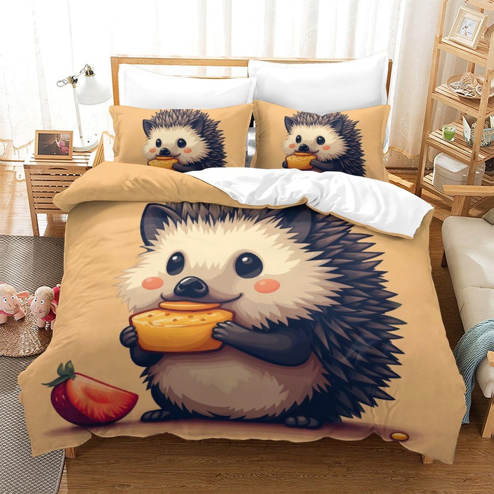 Housse de couette enfant 220x240 cm DecoSourisif 3 pièces avec taies d'oreiller HedgePorcs
