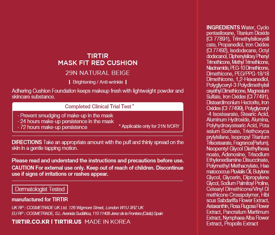 Miniatura 6 de TIRTIR Mask Fit - Base de maquillaje roja, la opción número 1 de Japón para pieles de vidrio, de larga duración, ligera, cobertura para construir,