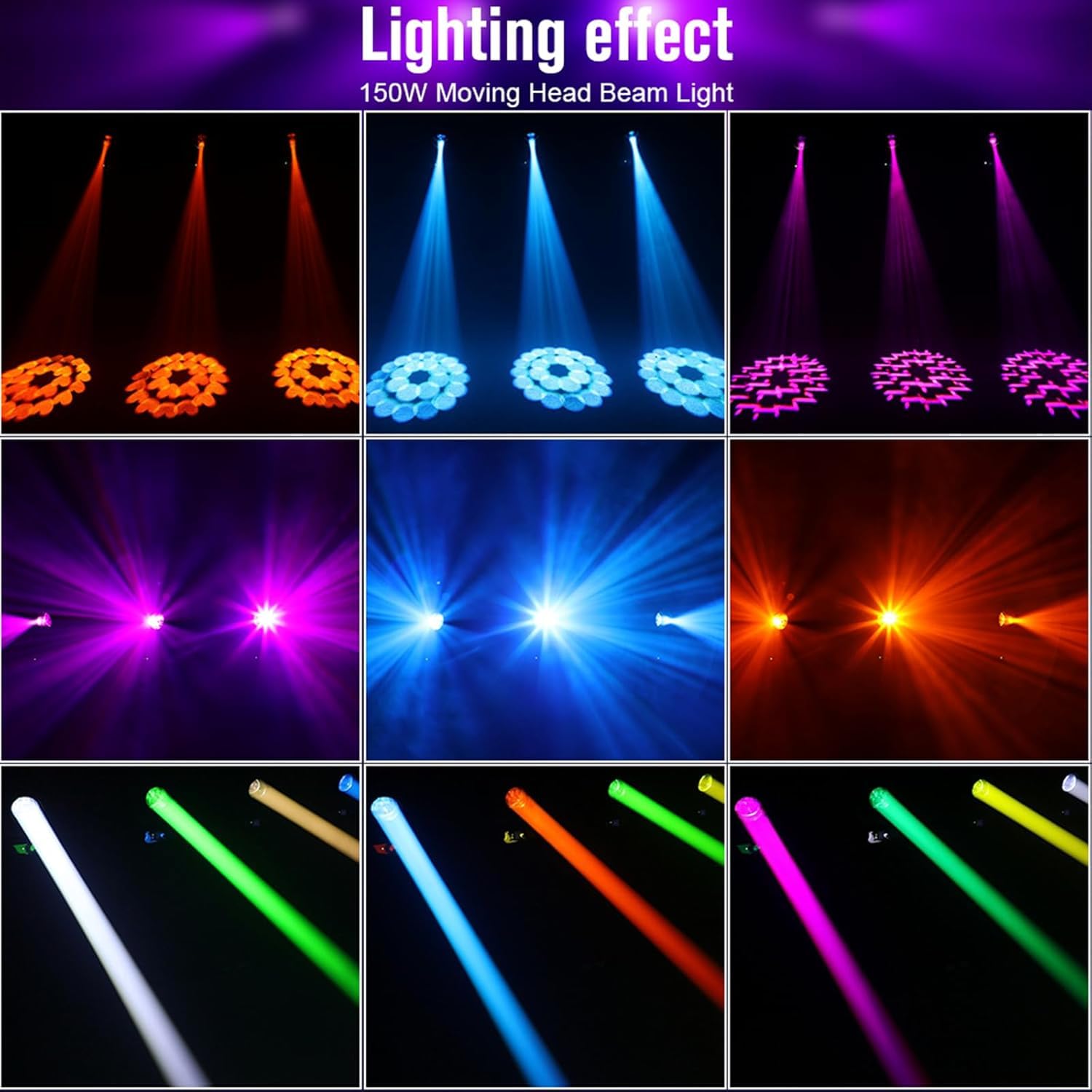 150W Éclairage de Scène LED Moving Head Lampe Lumière DJ,BETOPPER Lyre LED Projecteur de Scène, RGBW DMX-512 Lumière Soirée Beam 4 en 1 Lumière de Scène pour DJ, Fête, Bar, Mariage, Club (1, LB150-1)