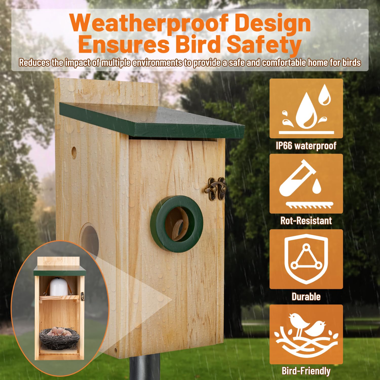 Vogelhaus mit Kamera für kleine Vögel, 5 MP, intelligentes Vogelhaus mit Camer, solarbetrieben, Bewegungserkennung und Benachrichtigung, Nachtsicht, App-Steuerung, intelligentes Vogelhaus aus Holz mit