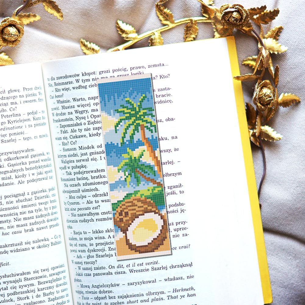 FREEBLOSS 6 Set Cross Stitch Bookmark Kit 11CT DIY Cross Stitch Kits Summer Fruits Pattern Stamped Embroidery Kit with Instructions Bookmark Making Set for Adult Beginners 8x2.4inch