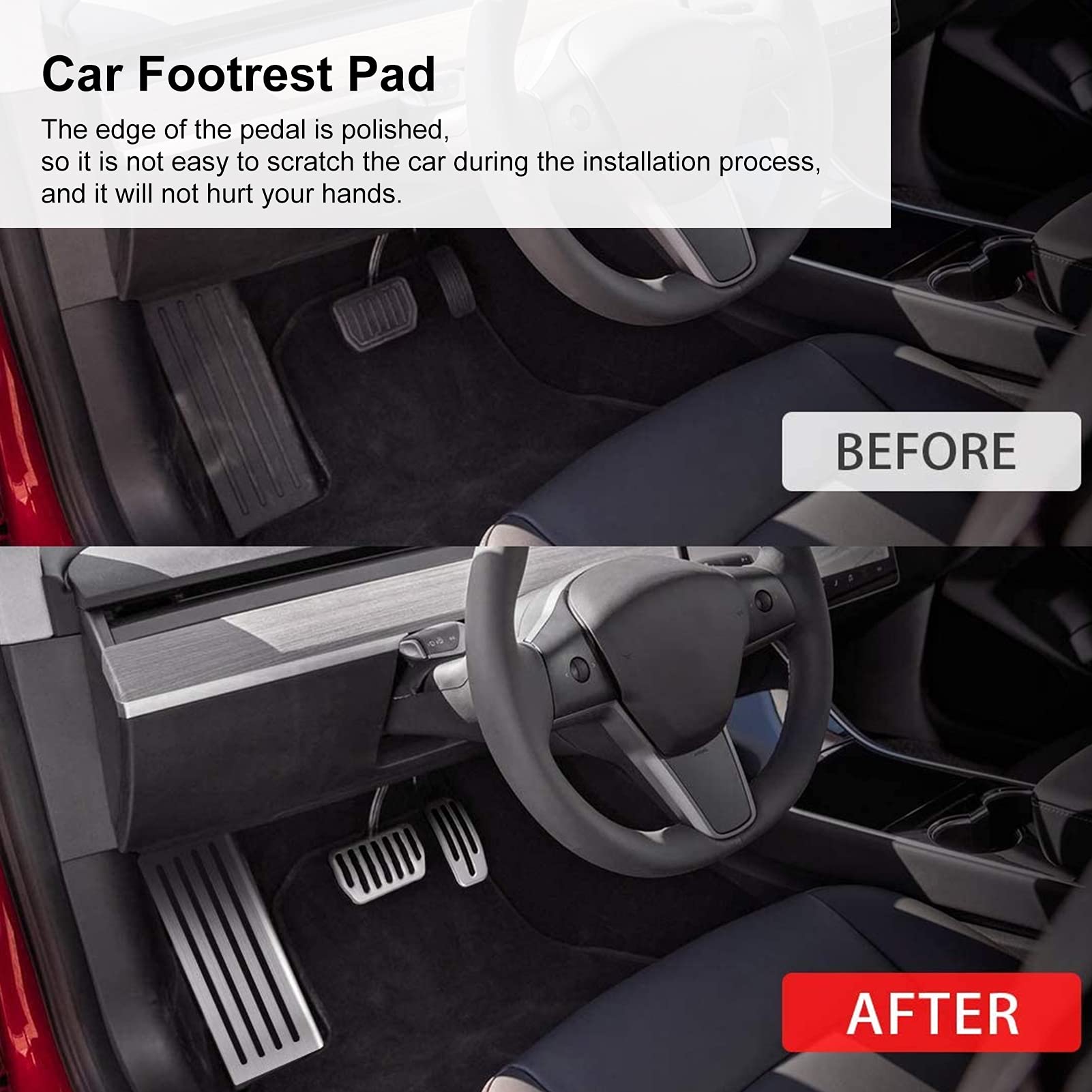 Poggiapiedi per Auto in Acciaio Inossidabile AMONIDA Pedale per Poggiapiedi per Auto, Grigio Metallizzato, Anteriore, Universale, Auto Elettrica