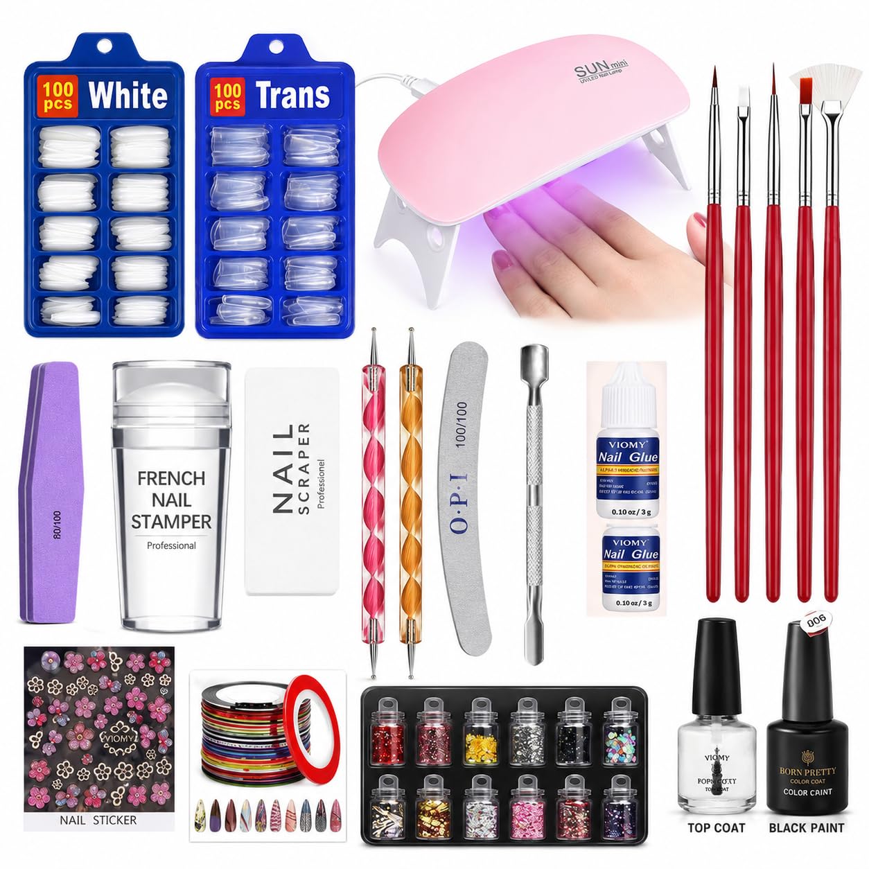 Professional Nail Art Extension Kit with UV LED Lamp, 200 Nail Tips, Nail Glue, Glitter Set, Nail Brushes, Stickers & DIY Manicure Tools for Women-image-40