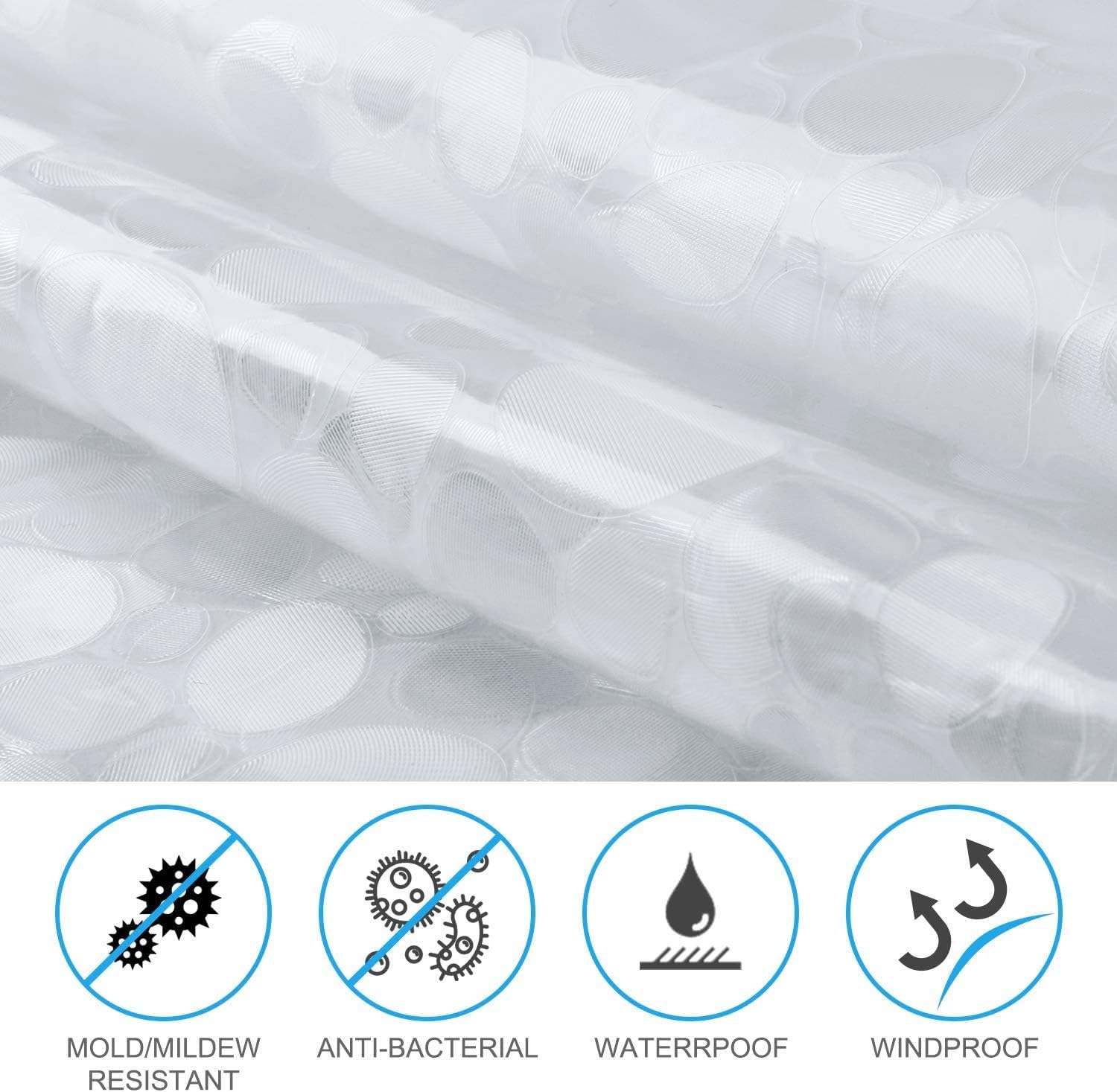 WELTRXE Waterproof Shower Curtain, Mould Proof Mildew Resistant, Shower Curtain Liner - Image 3