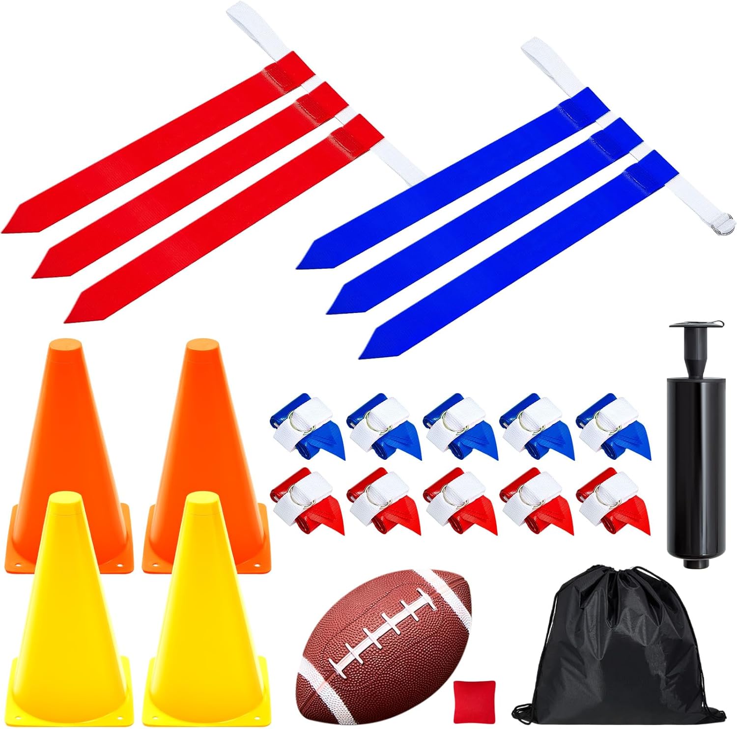 Wettarn 55 Pcs 12 Player Adjustable Flag Football Set with Football Belt for Teens