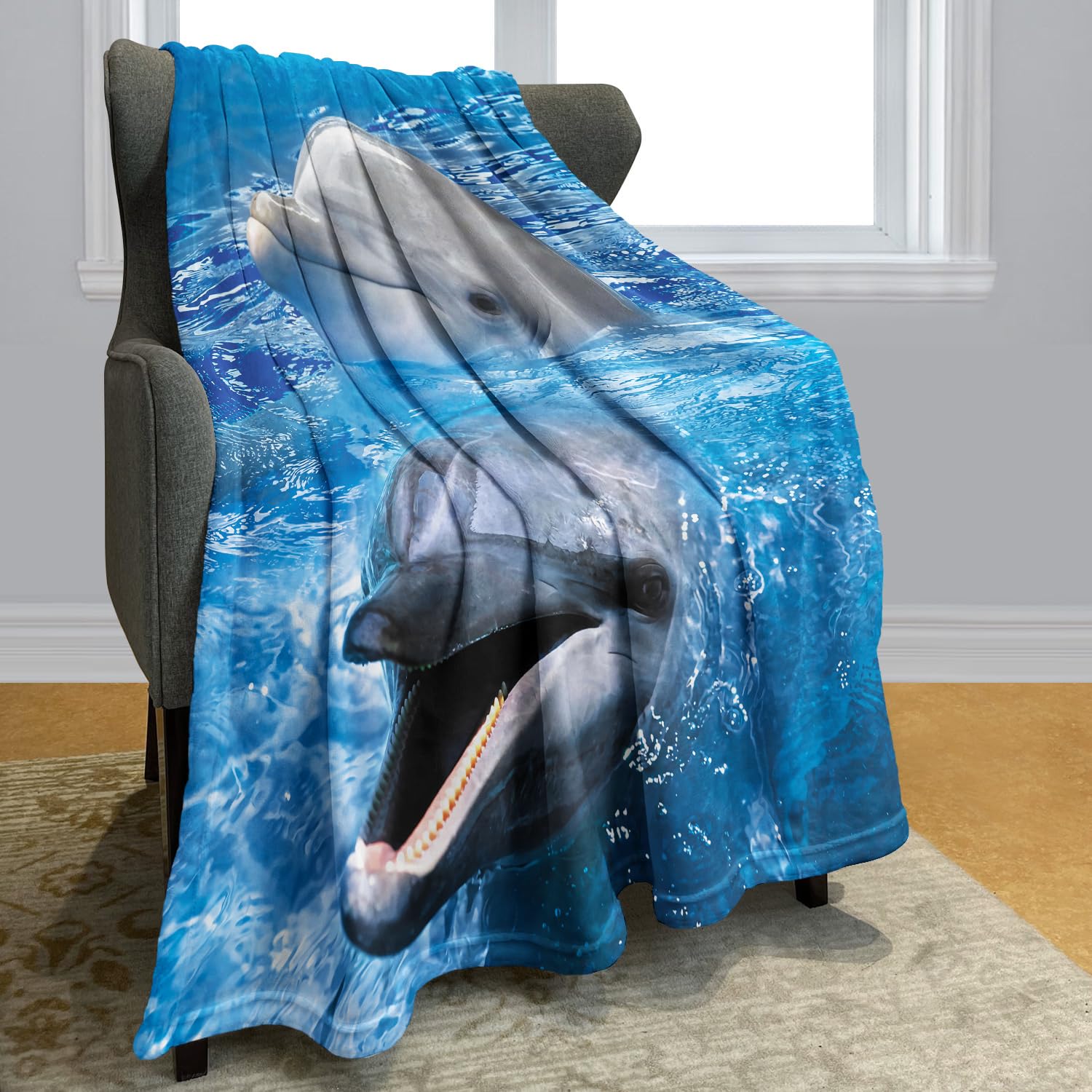 YISUMEI - Coperta morbida in flanella, 150 x 200 cm, con testa di delfino