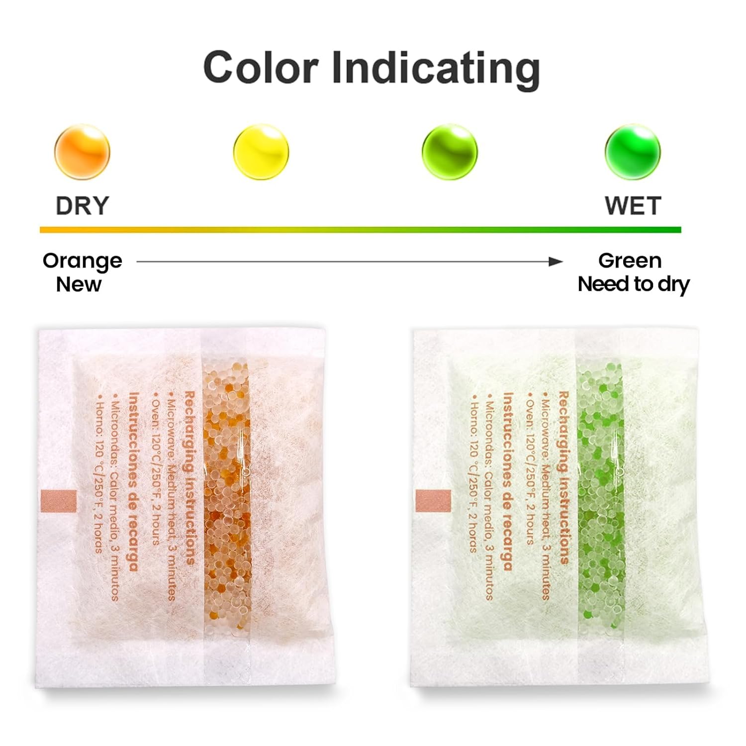 ADSorbco 500 Gram (4 Pack) Silica Gel Packets - Desiccant Packs for Storage, Moisture Absorbers for Food, Rechargeable, Orange-to-Green & White Blend for Food Storage, Electronics, Jewelry, Safes