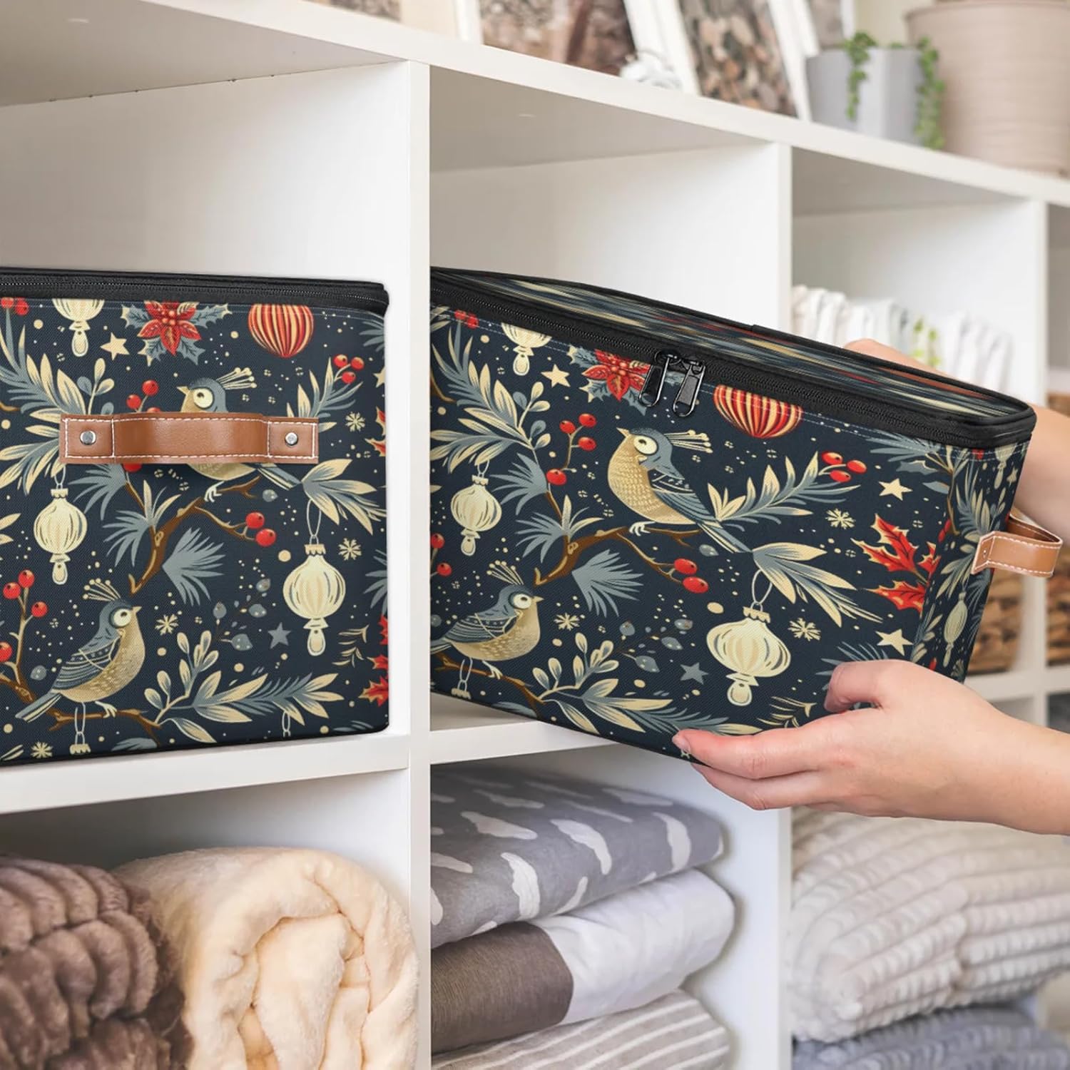 2-Pack Storage bins with lids - 26 quart organizer bins - Collapsible fabric storage bins with sturdy handles and double zipper tops - Versatile for home, toys, dorm rooms