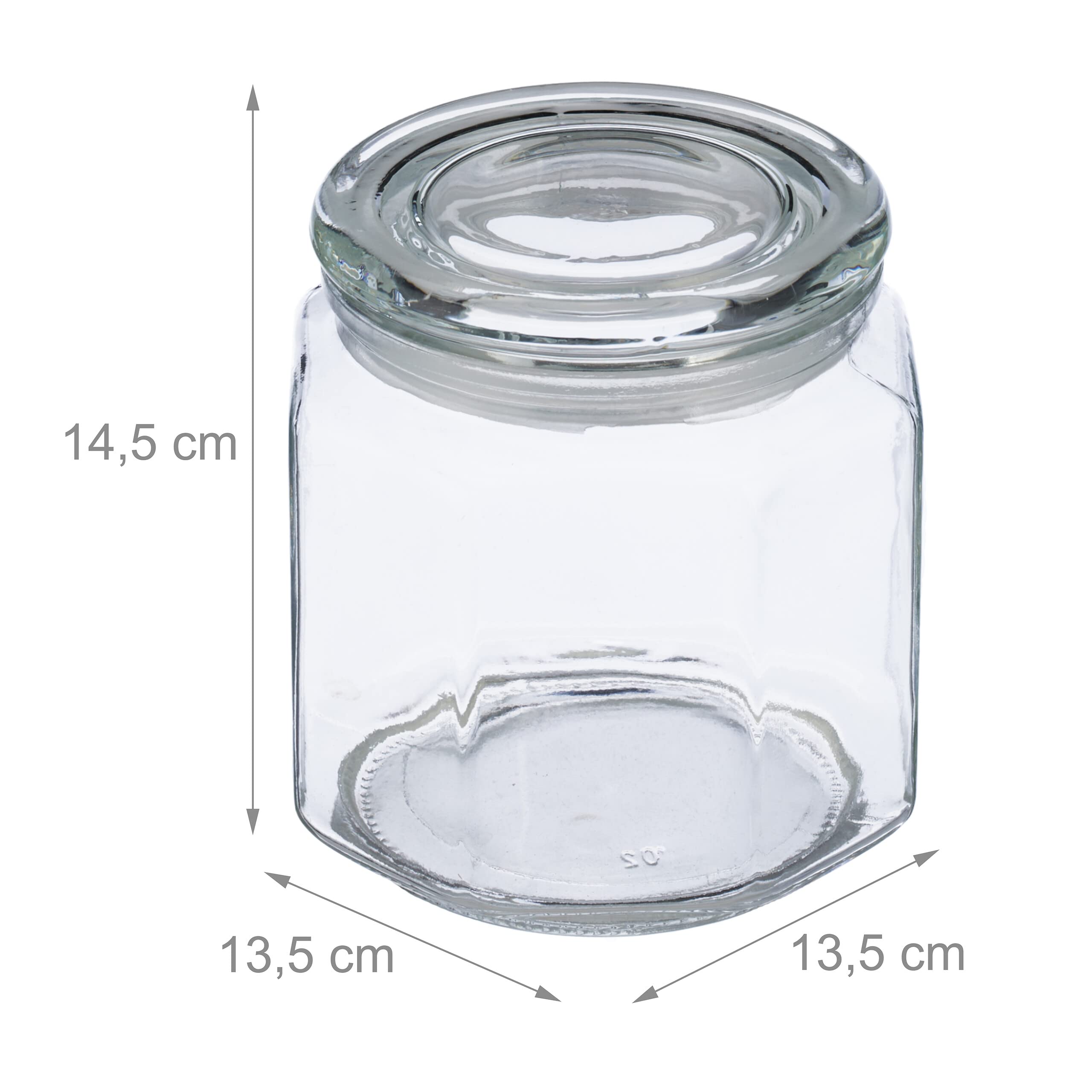 Relaxdays Set da 6 Barattoli per Alimenti, Coperchio in Vetro, Recipienti Ottagonali 1,3 l, Conserve Cucina, Trasparente
