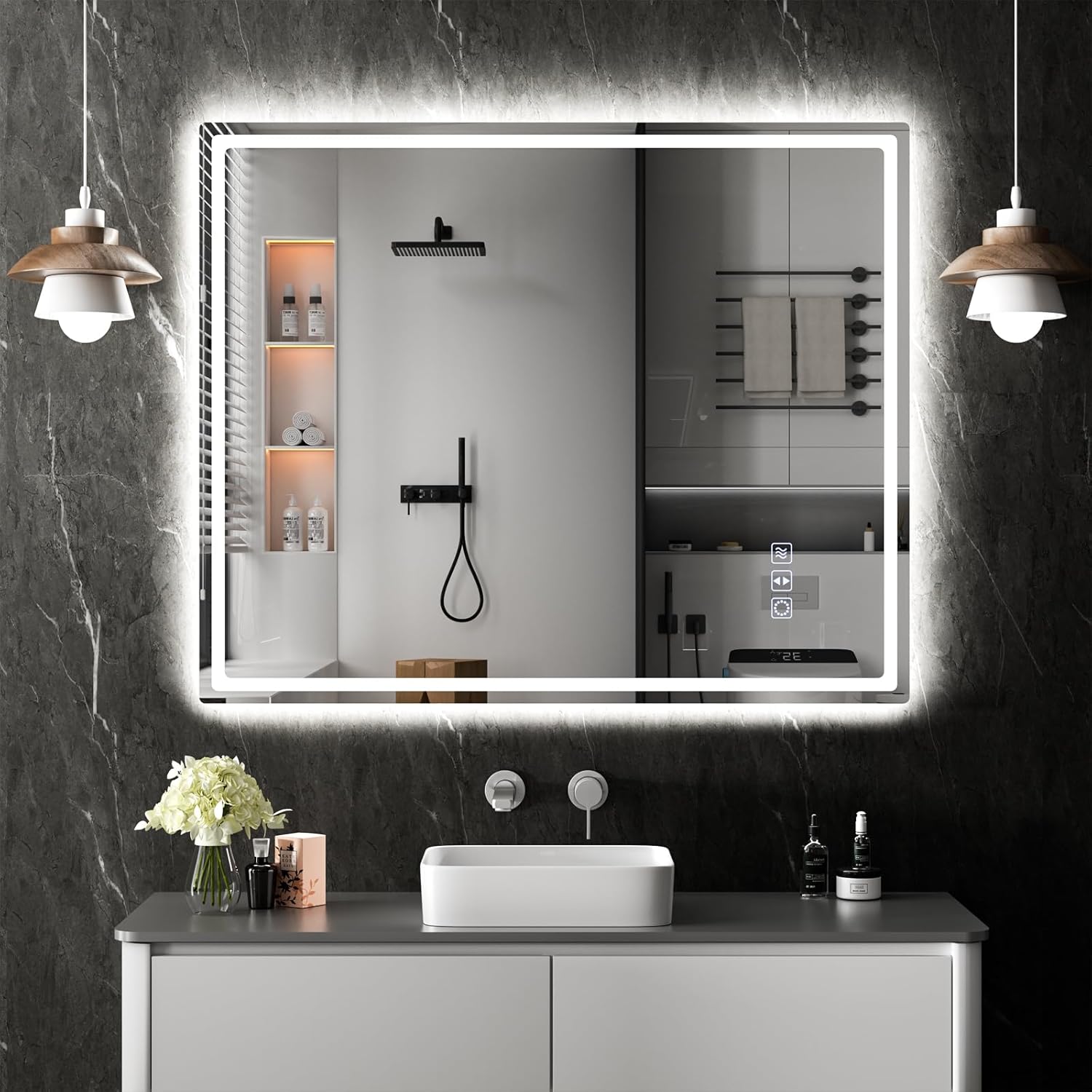 ROVOGO 44"x36" LED Bathroom Mirror with Lights, Fogless, Dimmable Backlit & Front Lit, 3 Color Temperature, Memory Function, Lighted Bathroom Vanity Mirror for Wall, Shatter-Proof, UL Recognized