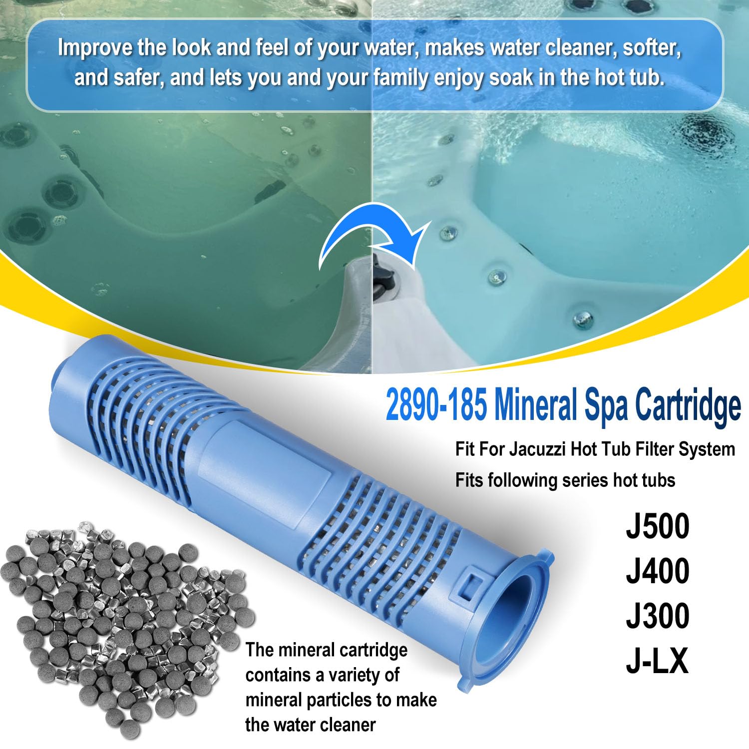 2 piezas 2890-185 - Cartuchos minerales de repuesto para jacuzzi Pro Clear Hot Tub System, para J-500/J-400/J-300/J-LX cartucho de filtro a presión