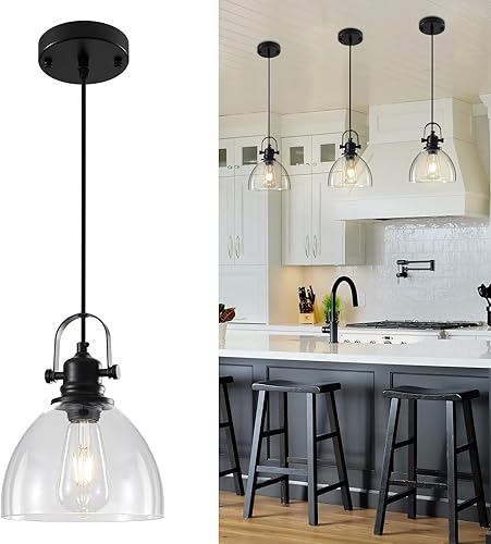 Miniatura 11 de Luces Colgantes de Vidrio para Isla de Cocina, 7.5 pulgadas Luces Colgantes de Vidrio Dorado 1-Paquete, Lámpara Colgante Moderna con Pantalla de