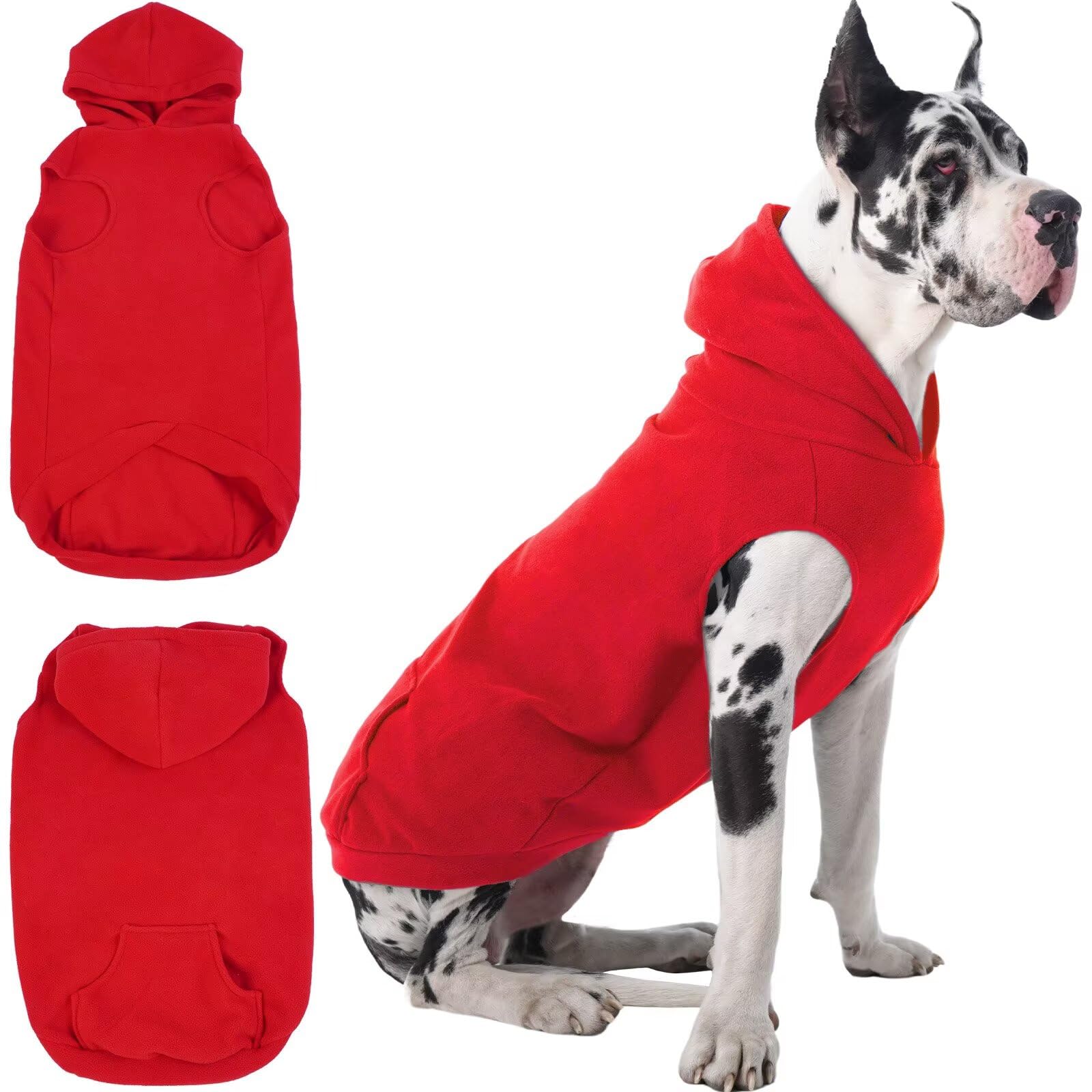 IECOii Warm Dog Hoodies for Large Dogs,Pet Hoodie Fleece Jumper Vest with Leash Hole & Pocket,Cold Weather Hoodie for Dog Girl Boy,Dogs Sweatshirt Fall Winter Coat for Doberman,Great Dane,Red,4XL