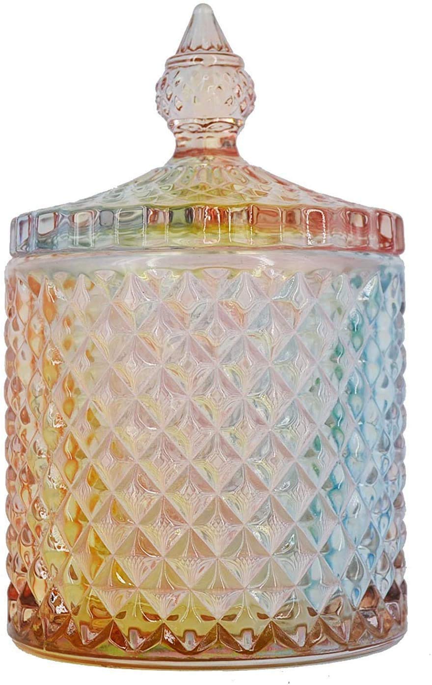 SuHaSy Crystal Diamond Faceted Jar with Crystal Lid,Suitable as A Candy Dish,Cookie Tin,Biscuit Barrel,Decorative Candy Jar Sugar Bowl (Crystal, Set of 1)
