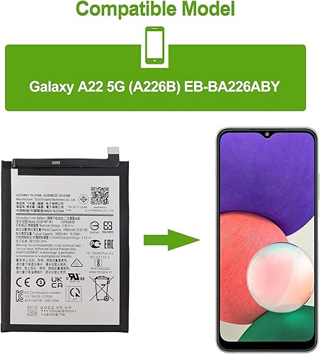 Miniatura 6 de Batería de repuesto compatible con Samsung Galaxy A22 5G (A226B) EB-BA226ABY con kit de herramientas