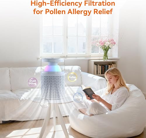 Miniatura 4 de AIRROMI Purificador de aire para mascotas para el hogar y el dormitorio, filtro de carbón activado HEPA, elimina la caspa y el olor de las mascotas,
