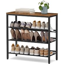 SONGMICS HOME 4 Tier Shoe Storage Organizer, Freestanding Shoe Rack, Dense Mesh, for Living Room, Bedroom, Entryway, Rustic Brown and Black