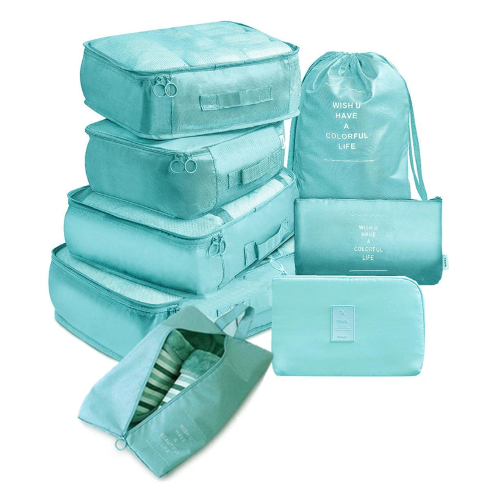 Set da 8 Borse da Viaggio per Vestiti, Biancheria Intima, Scarpe, Organizer per valigie, Grande capacità, per riporre i Bagagli, Blu Intenso