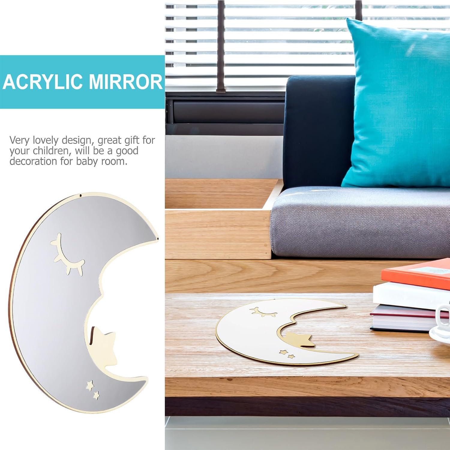 Moon Shape Acrylic Decorative Mirror for Playroom Wall