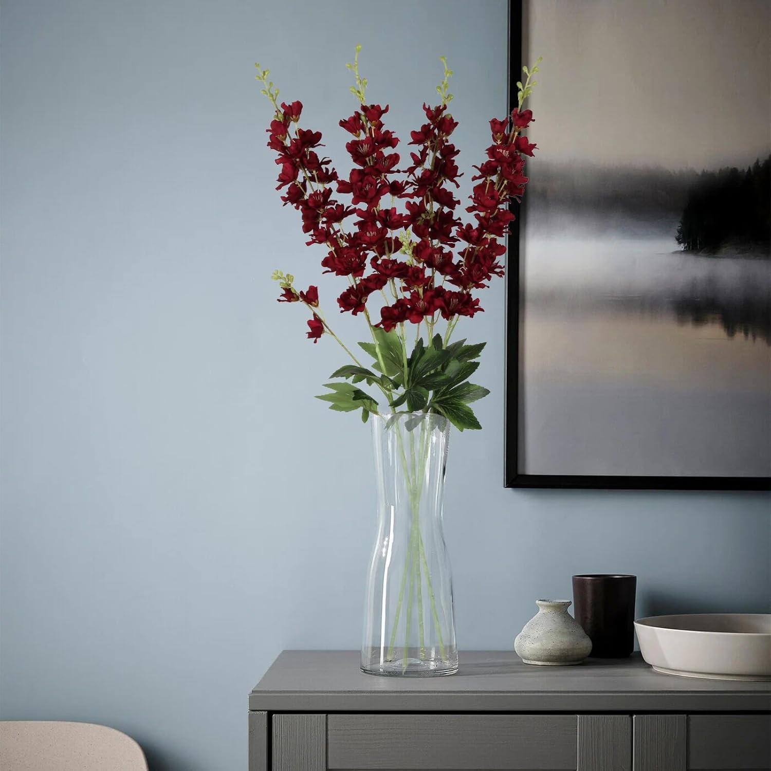 Delphinium Artificial Flowers,8PCS Silk Larkspur Flowers 33.5'' Long Stem Burgundy Flowers for Tall Vase Home Wedding Garden Table Decor(Burgundy) - Image 4